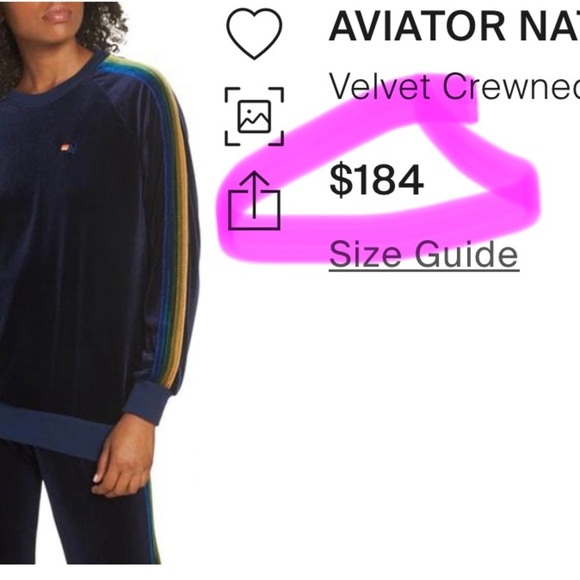 Aviator Nation Navy Blue Classic Velvet 5 Stripe Crewneck/Sweatshirt/Pullover|🌈 - Picture 8 of 9